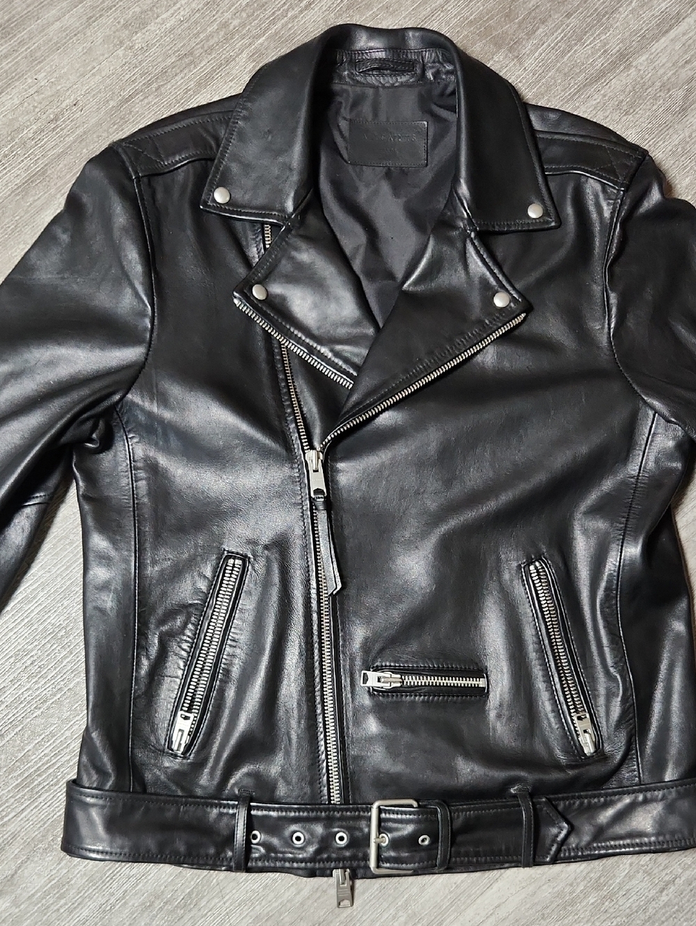 AllSaints Wick Leather Biker Jacket - Picture 7 of 12